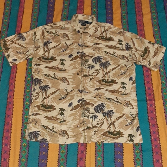 90s Ralph Lauren Polo Clayton Hawiian Surf All Over Print Vintage Button Shirt - Picture 1 of 5